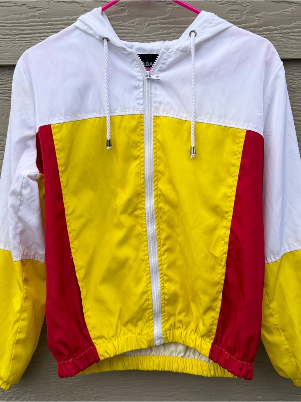 Urban Retro Colorblock Windbreaker Yellow Red White Women Small Zip Jacket Hood - Picture 5 of 9